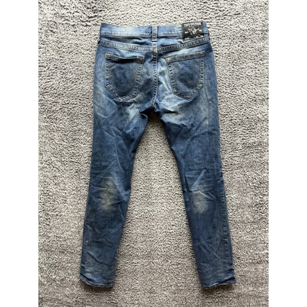 True Religion Rocco Relaxed Skinny Distressed Denim Jeans‎ Blue Mens Size 31
